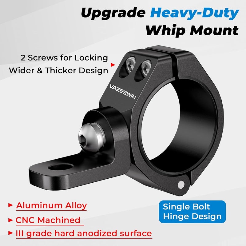 VAZESWIN 2PCS Solid UTV Whip Light Mount, Aluminium Alloy Thickened UTV Flag Mount, Heavy Duty Light Bar Mounting Bracket 360° Rotation Adjustable Roll Bar Clamp for 1.5"/1.75"/1.85"/2"/2.1" Roll Cage - Image 2